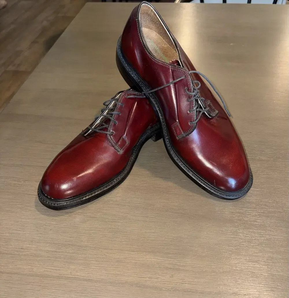 Men’s Burgundy Leather Plain Toe Derby Dress Shoes Size 9.5 D Made USA